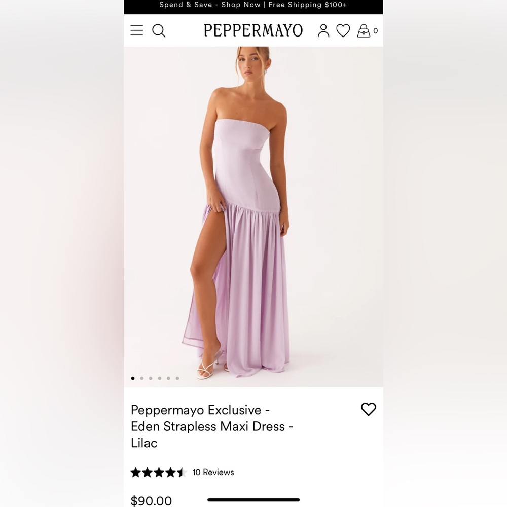 Peppermayo Lilac Strapless Maxi Dress